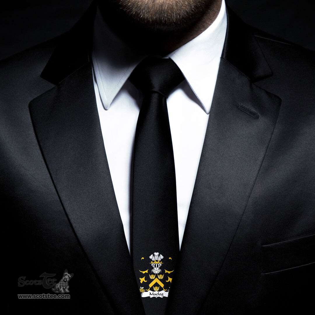 ScotsTee Shop Welsh Maelog CRWM of Arllechwedd Caernarfonshire Coat of Arms Family Crest Welsh Neck Tie Black Tie