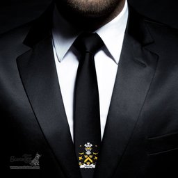ScotsTee Shop Welsh Maelog CRWM of Arllechwedd Caernarfonshire Coat of Arms Family Crest Welsh Neck Tie Black Tie