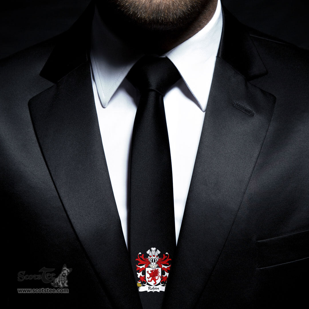 ScotsTee Shop Welsh Robin AP GRUFFUDD GOCH Coat of Arms Family Crest Welsh Neck Tie Black Tie