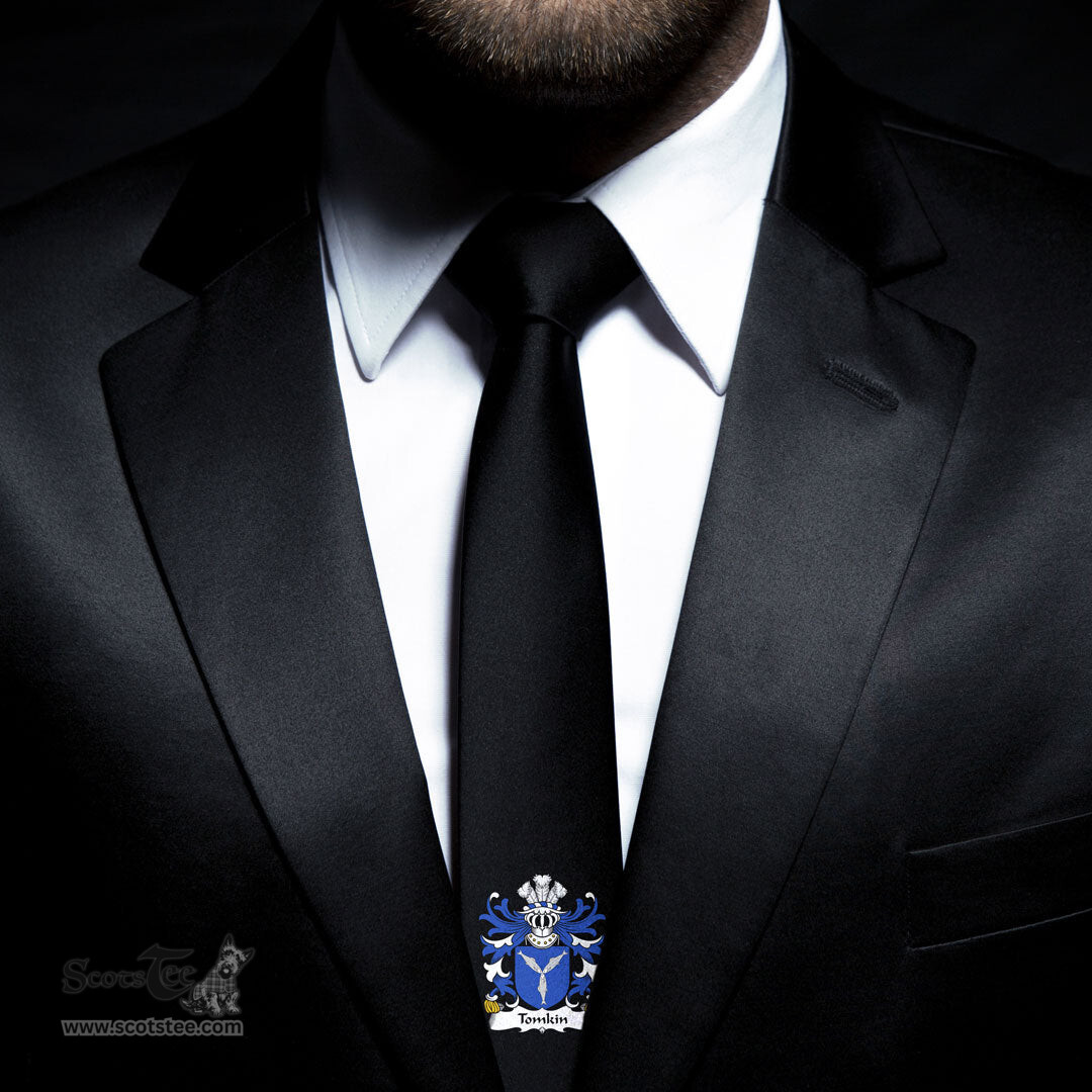 ScotsTee Shop Welsh Tomkin of Shocklach Cheshire Coat of Arms Family Crest Welsh Neck Tie Black Tie