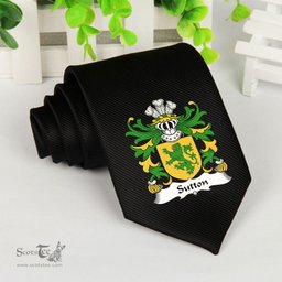 ScotsTee Shop Welsh Sutton of Haverfordwest Pembrokeshire Coat of Arms Family Crest Welsh Neck Tie Black Tie