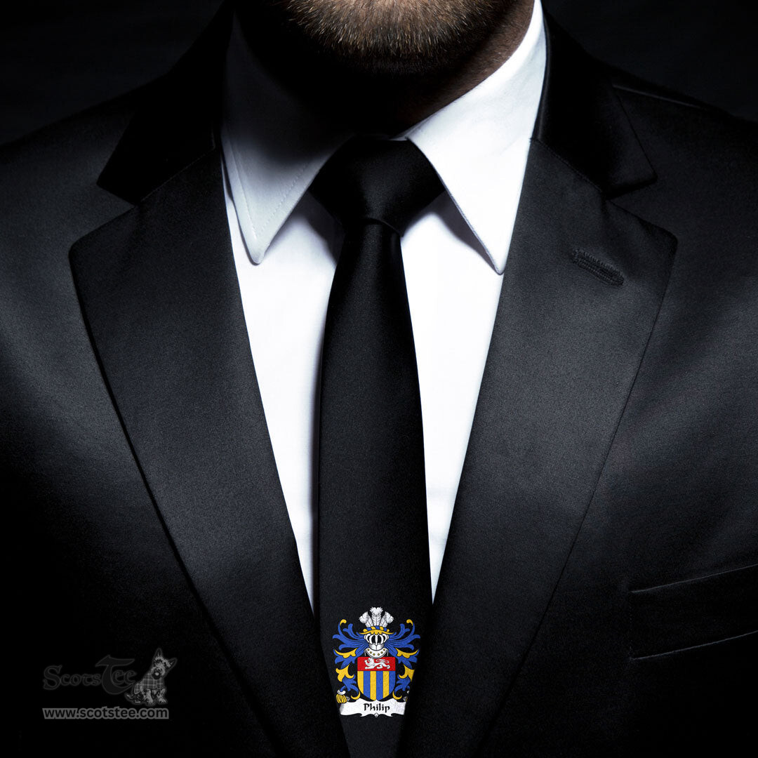 ScotsTee Shop Welsh Philip Sir AP RHYS Breconshire Coat of Arms Family Crest Welsh Neck Tie Black Tie
