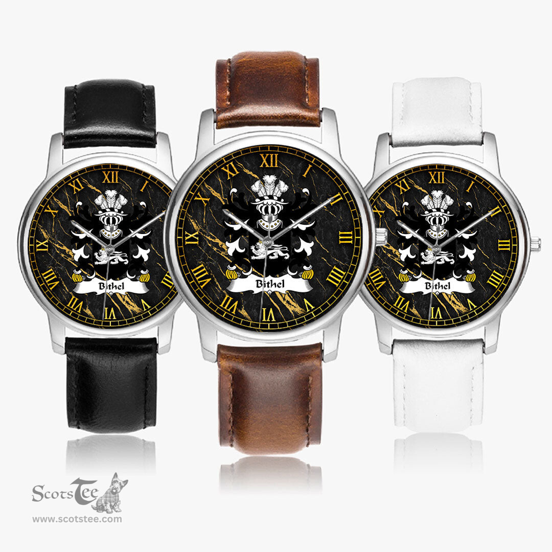 ScotsTee Shop Welsh Bithel Coat of Arms Family Crest Wales Watch Leather Strap Classic Quartz Watch