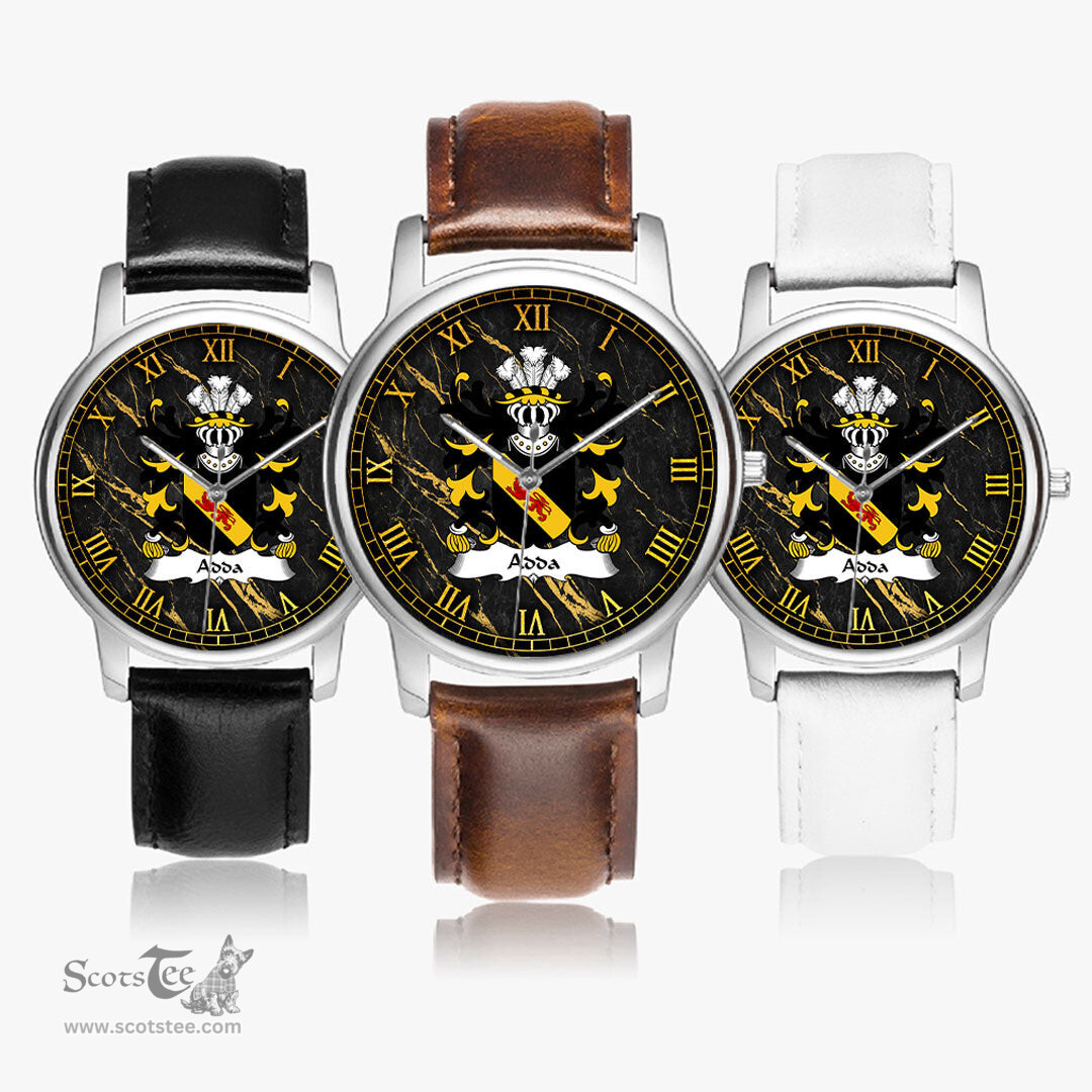 ScotsTee Shop Welsh Adda of Mochnant Coat of Arms Family Crest Wales Watch Leather Strap Classic Quartz Watch
