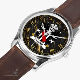 ScotsTee Shop Welsh Burghill Lord of Crickhowell Coat of Arms Family Crest Wales Watch Leather Strap Classic Quartz Watch