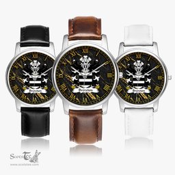 ScotsTee Shop Welsh Brereton of Borras Denbighshire Coat of Arms Family Crest Wales Watch Leather Strap Classic Quartz Watch