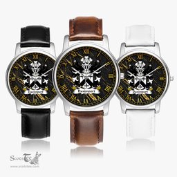 ScotsTee Shop Welsh Davenport Cheshire and of Denbighshire Coat of Arms Family Crest Wales Watch Leather Strap Classic Quartz Watch