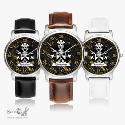 ScotsTee Shop Welsh Ednywain BENDEW Coat of Arms Family Crest Wales Watch Leather Strap Classic Quartz Watch
