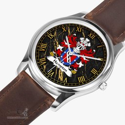 ScotsTee Shop Welsh Hampton mayor of Beaumaris Anglesey Coat of Arms Family Crest Wales Watch Leather Strap Classic Quartz Watch