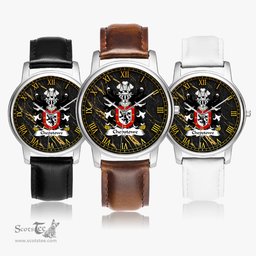 ScotsTee Shop Welsh Chepstowe Monmouthshire Coat of Arms Family Crest Wales Watch Leather Strap Classic Quartz Watch