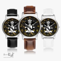 ScotsTee Shop Welsh Ferrar Bishop of St Davids Coat of Arms Family Crest Wales Watch Leather Strap Classic Quartz Watch