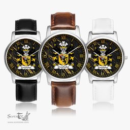 ScotsTee Shop Welsh Gwehelor lord of Llantrisaint Monmouthshire Coat of Arms Family Crest Wales Watch Leather Strap Classic Quartz Watch