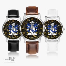 ScotsTee Shop Welsh Coel or Coilus self declared King of Britain Coat of Arms Family Crest Wales Watch Leather Strap Classic Quartz Watch