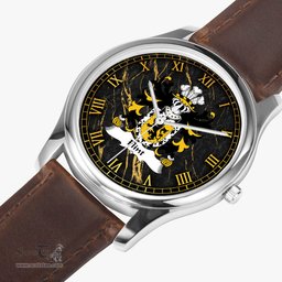 ScotsTee Shop Welsh Flint lord of Coat of Arms Family Crest Wales Watch Leather Strap Classic Quartz Watch