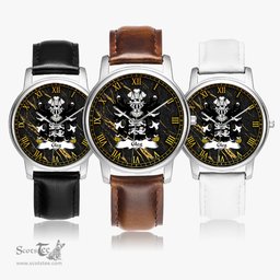 ScotsTee Shop Welsh Gleg of Cheshire Coat of Arms Family Crest Wales Watch Leather Strap Classic Quartz Watch