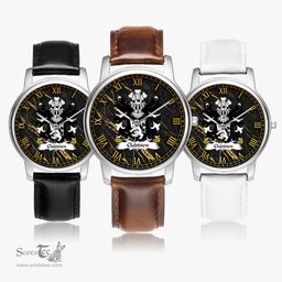 ScotsTee Shop Welsh Cloddien AP GWYBEDYDD Coat of Arms Family Crest Wales Watch Leather Strap Classic Quartz Watch