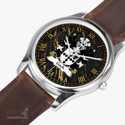 ScotsTee Shop Welsh Goch or Gough of Wodberye Devonshire Coat of Arms Family Crest Wales Watch Leather Strap Classic Quartz Watch