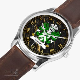 ScotsTee Shop Welsh Edward AP JOHN WYNN AB IEUAN Coat of Arms Family Crest Wales Watch Leather Strap Classic Quartz Watch