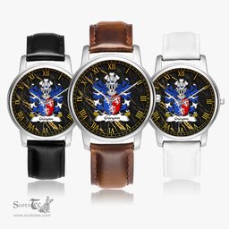 ScotsTee Shop Welsh Gwynn of Glamorganshire Coat of Arms Family Crest Wales Watch Leather Strap Classic Quartz Watch