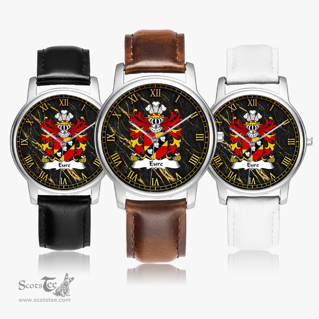 ScotsTee Shop Welsh Eure Commander of Slebech Pembrokeshire Coat of Arms Family Crest Wales Watch Leather Strap Classic Quartz Watch
