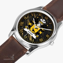 ScotsTee Shop Welsh Corbet of Cawrse Montgomeryshire Coat of Arms Family Crest Wales Watch Leather Strap Classic Quartz Watch