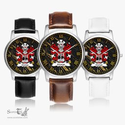 ScotsTee Shop Welsh George OWEN HARRY Pembrokeshire Coat of Arms Family Crest Wales Watch Leather Strap Classic Quartz Watch