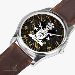 ScotsTee Shop Welsh Farrier of Carmarthenshire Coat of Arms Family Crest Wales Watch Leather Strap Classic Quartz Watch