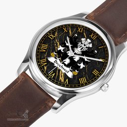 ScotsTee Shop Welsh Brochwel YSGITHROG Coat of Arms Family Crest Wales Watch Leather Strap Classic Quartz Watch