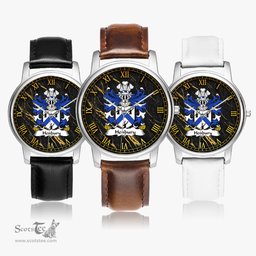 ScotsTee Shop Welsh Henbury of Denbighshire Coat of Arms Family Crest Wales Watch Leather Strap Classic Quartz Watch
