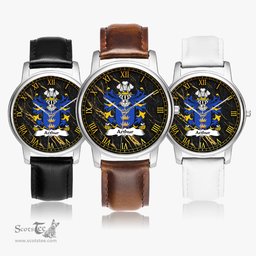 ScotsTee Shop Welsh Arthur II ab uthr pendragon King Arthur Coat of Arms Family Crest Wales Watch Leather Strap Classic Quartz Watch