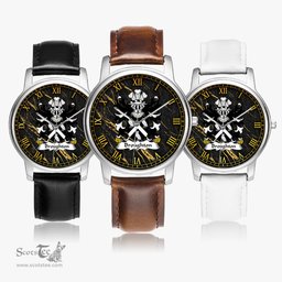 ScotsTee Shop Welsh Broughton of Broughton Bishops Castle Coat of Arms Family Crest Wales Watch Leather Strap Classic Quartz Watch