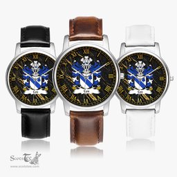 ScotsTee Shop Welsh Cox of Norton Monmouthshire Coat of Arms Family Crest Wales Watch Leather Strap Classic Quartz Watch