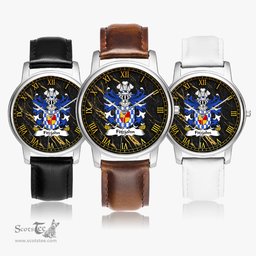 ScotsTee Shop Welsh Fitzjohn Coat of Arms Family Crest Wales Watch Leather Strap Classic Quartz Watch