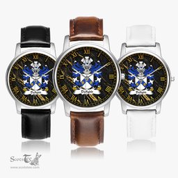 ScotsTee Shop Welsh Dafydd AP CARADOG Coat of Arms Family Crest Wales Watch Leather Strap Classic Quartz Watch