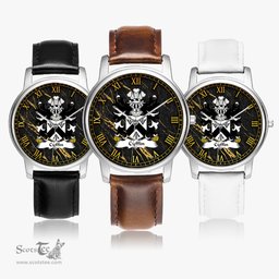 ScotsTee Shop Welsh Cyffin or Kyffin of Oswestry Coat of Arms Family Crest Wales Watch Leather Strap Classic Quartz Watch