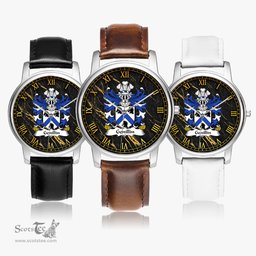 ScotsTee Shop Welsh Genillin FARCHOG Caernarfonshire Coat of Arms Family Crest Wales Watch Leather Strap Classic Quartz Watch