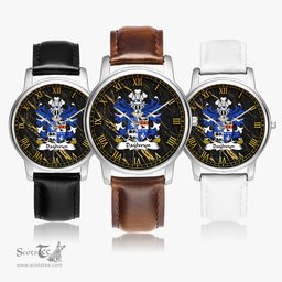 ScotsTee Shop Welsh Daylwyn or Bushe Coat of Arms Family Crest Wales Watch Leather Strap Classic Quartz Watch