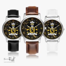 ScotsTee Shop Welsh Gwaithfoed of Ceredigion or Fawr Coat of Arms Family Crest Wales Watch Leather Strap Classic Quartz Watch
