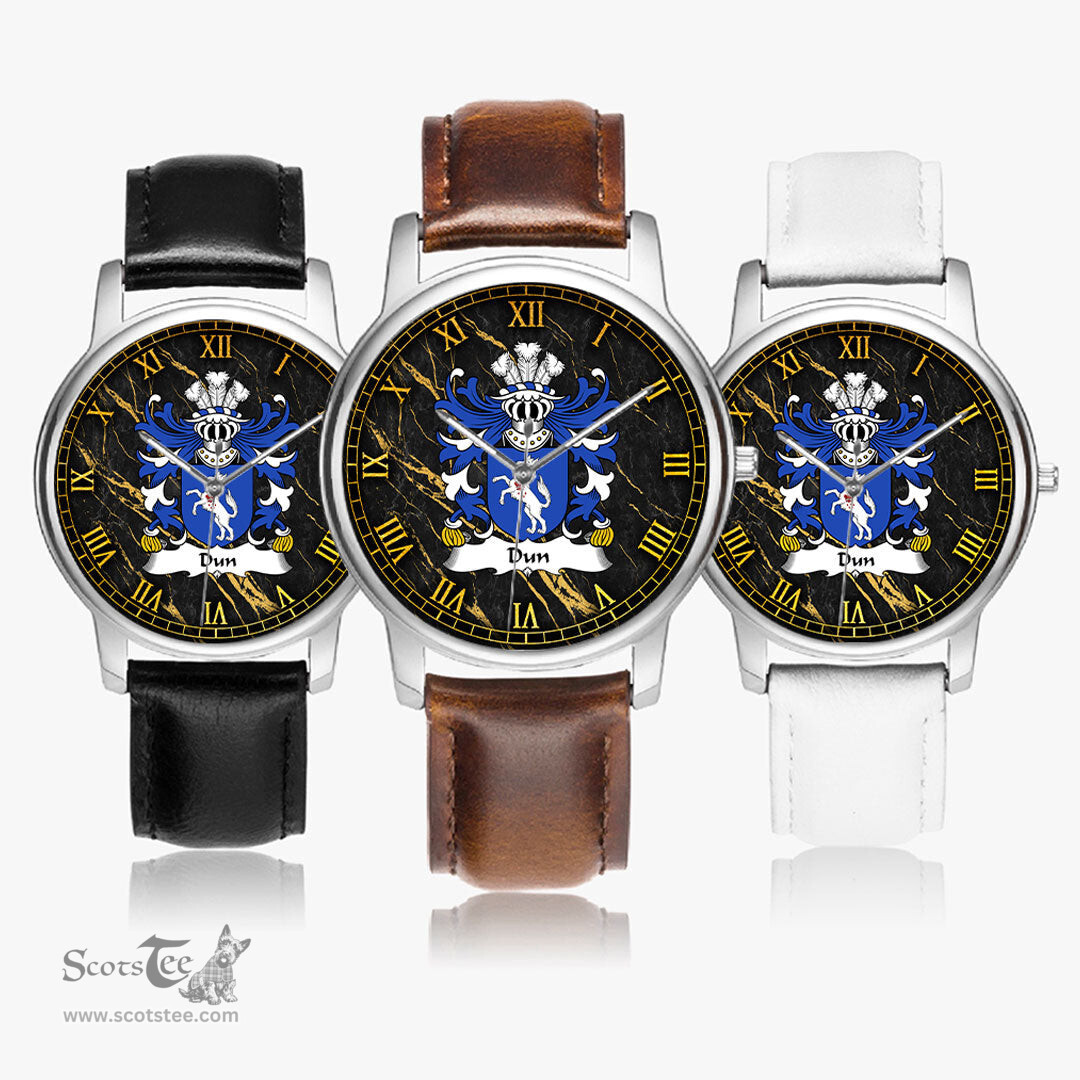 ScotsTee Shop Welsh Dun or DONNE Sir Daniel Coat of Arms Family Crest Wales Watch Leather Strap Classic Quartz Watch