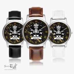 ScotsTee Shop Welsh Caprach Lord of Trecaprach Gwent Coat of Arms Family Crest Wales Watch Leather Strap Classic Quartz Watch