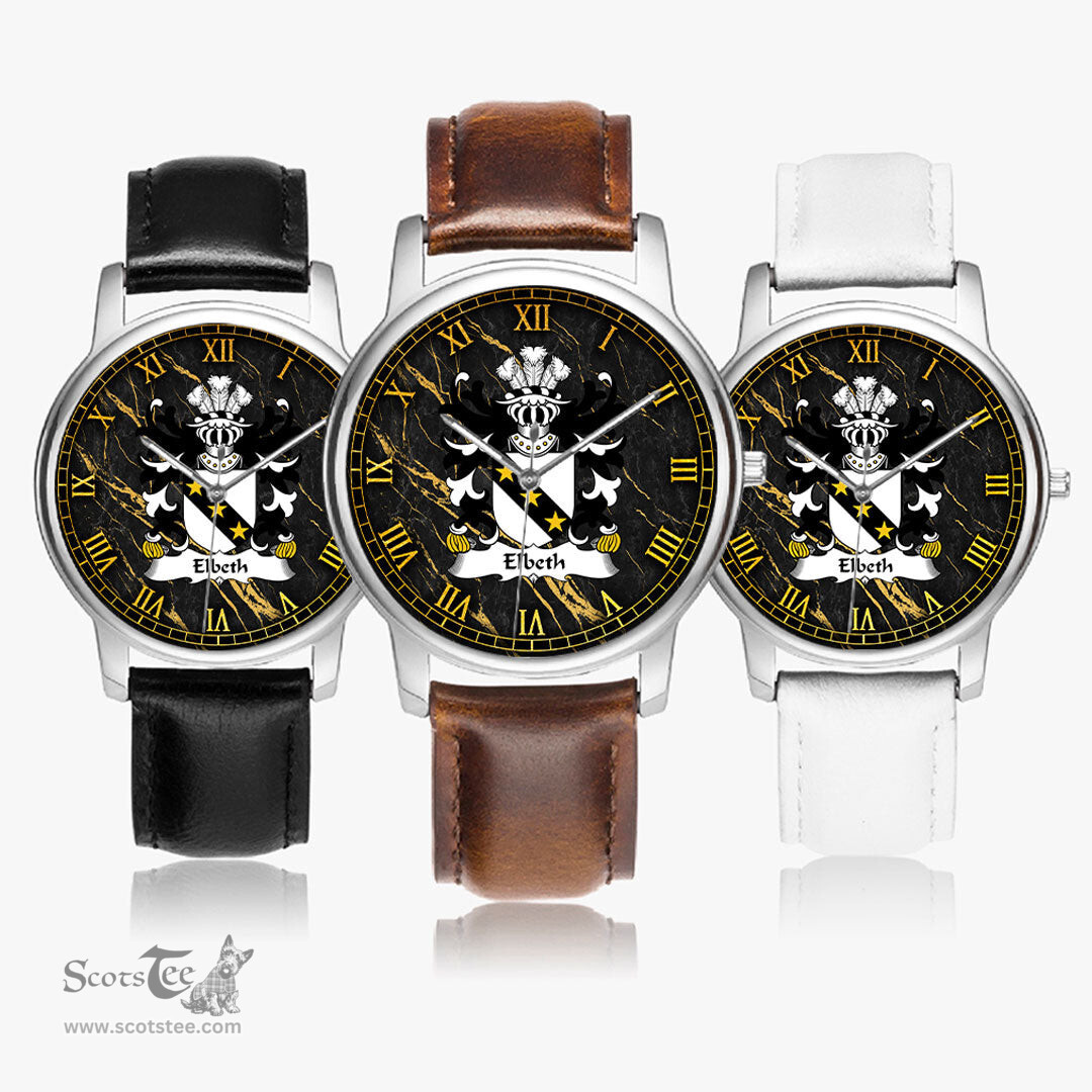 ScotsTee Shop Welsh Elbeth William Lord of or dElboeuf Coat of Arms Family Crest Wales Watch Leather Strap Classic Quartz Watch