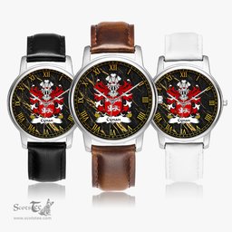 ScotsTee Shop Welsh Cynan AB IAGO Coat of Arms Family Crest Wales Watch Leather Strap Classic Quartz Watch