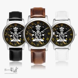 ScotsTee Shop Welsh Kenrick of Acton Burnell and Owre Shropshire Coat of Arms Family Crest Wales Watch Leather Strap Classic Quartz Watch
