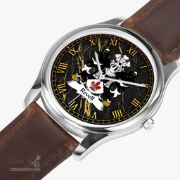 ScotsTee Shop Welsh Revell of Cilgerran Pembrokeshire Coat of Arms Family Crest Wales Watch Leather Strap Classic Quartz Watch