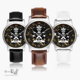 ScotsTee Shop Welsh Porter of Aberconwy Coat of Arms Family Crest Wales Watch Leather Strap Classic Quartz Watch