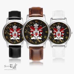 ScotsTee Shop Welsh Moel of Anglesey Coat of Arms Family Crest Wales Watch Leather Strap Classic Quartz Watch