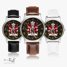 ScotsTee Shop Welsh Madog FYCHAN Coat of Arms Family Crest Wales Watch Leather Strap Classic Quartz Watch