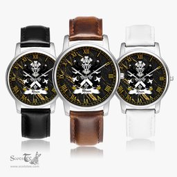 ScotsTee Shop Welsh Rhun AB EDNYWAIN lord of Tegeingl Coat of Arms Family Crest Wales Watch Leather Strap Classic Quartz Watch