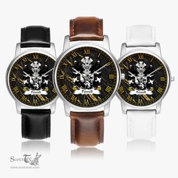 ScotsTee Shop Welsh Powell of Breconshire Coat of Arms Family Crest Wales Watch Leather Strap Classic Quartz Watch