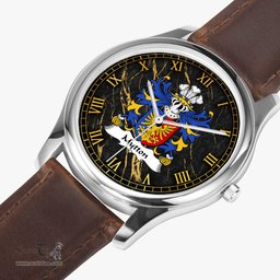 ScotsTee Shop Welsh Mytton lords of Mawddwy Coat of Arms Family Crest Wales Watch Leather Strap Classic Quartz Watch